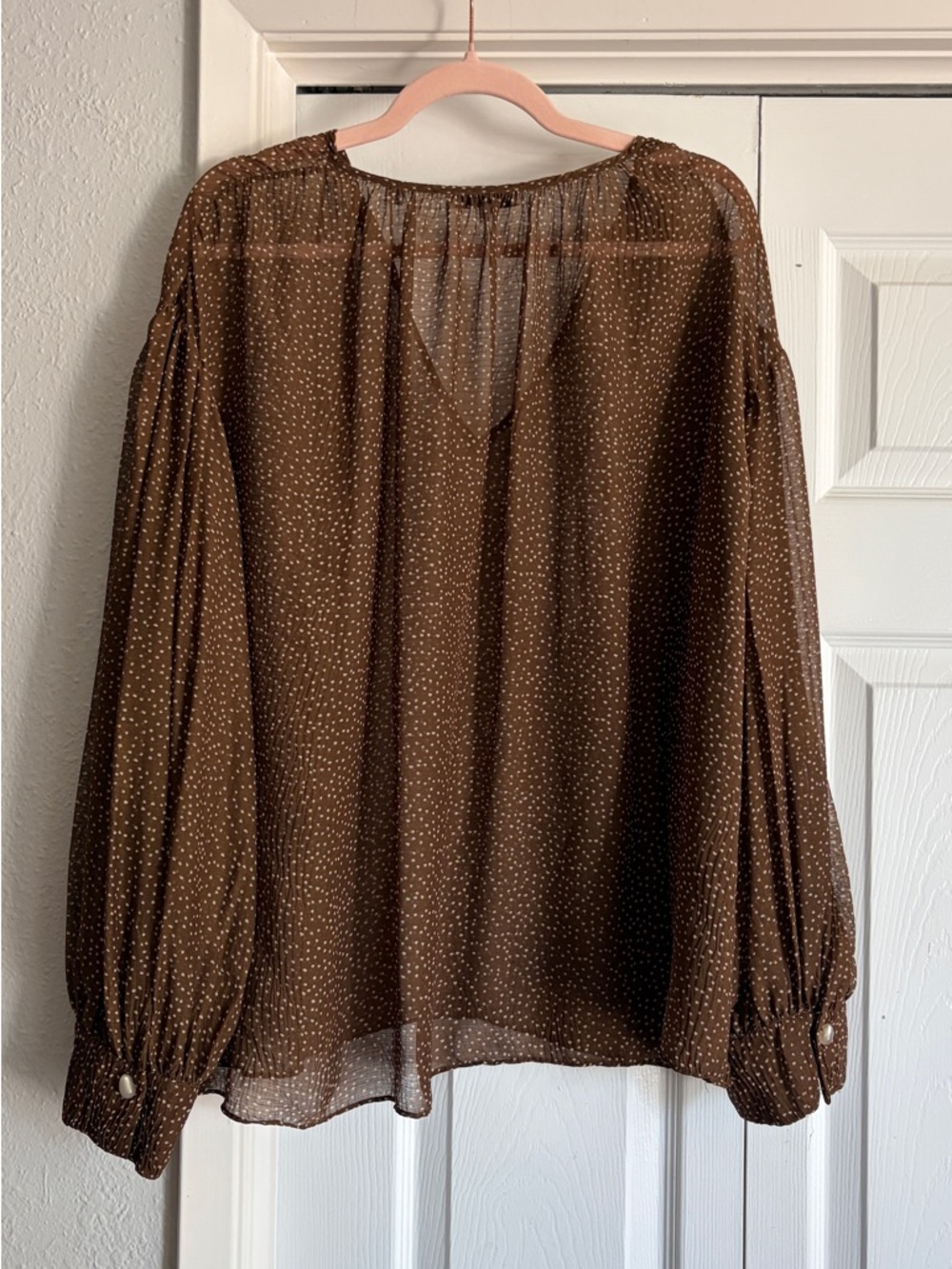 VINCE (missing slip) Starry Dot Apollo Dot Sheer Billowy Tie Neck Blouse - Picture 11 of 15